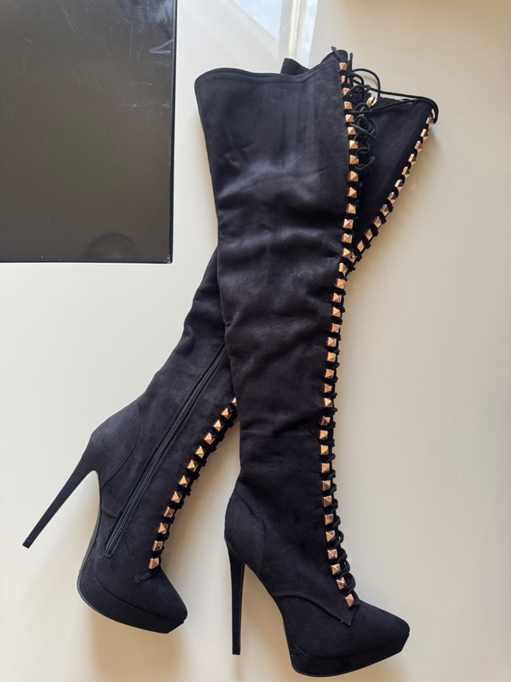Zigi Girl Black suede Studded Over-the-Knee Stiletto Boots